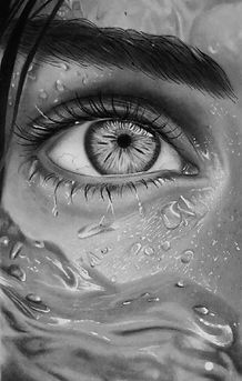 Dessin d'un portrait réaliste aux crayons charcoal entre air et eau