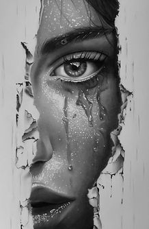 Dessin réaliste aux crayons charcoal d'un dessin partiellement caché