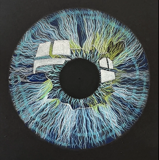 Dessin d'un iris réaliste bleu avec les crayons de couleur Caran d'Ache