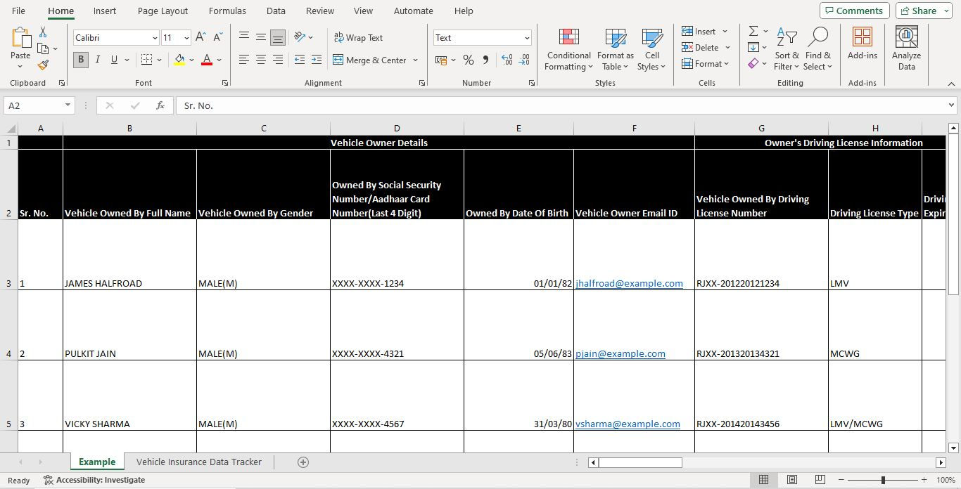 VEHICLE INSURANCE DATA TRACKER