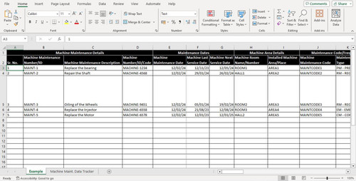 Machine Use Spreadsheet MACHINE MAINTENANCE DATA TRACKER | RWSP-WEBSITE