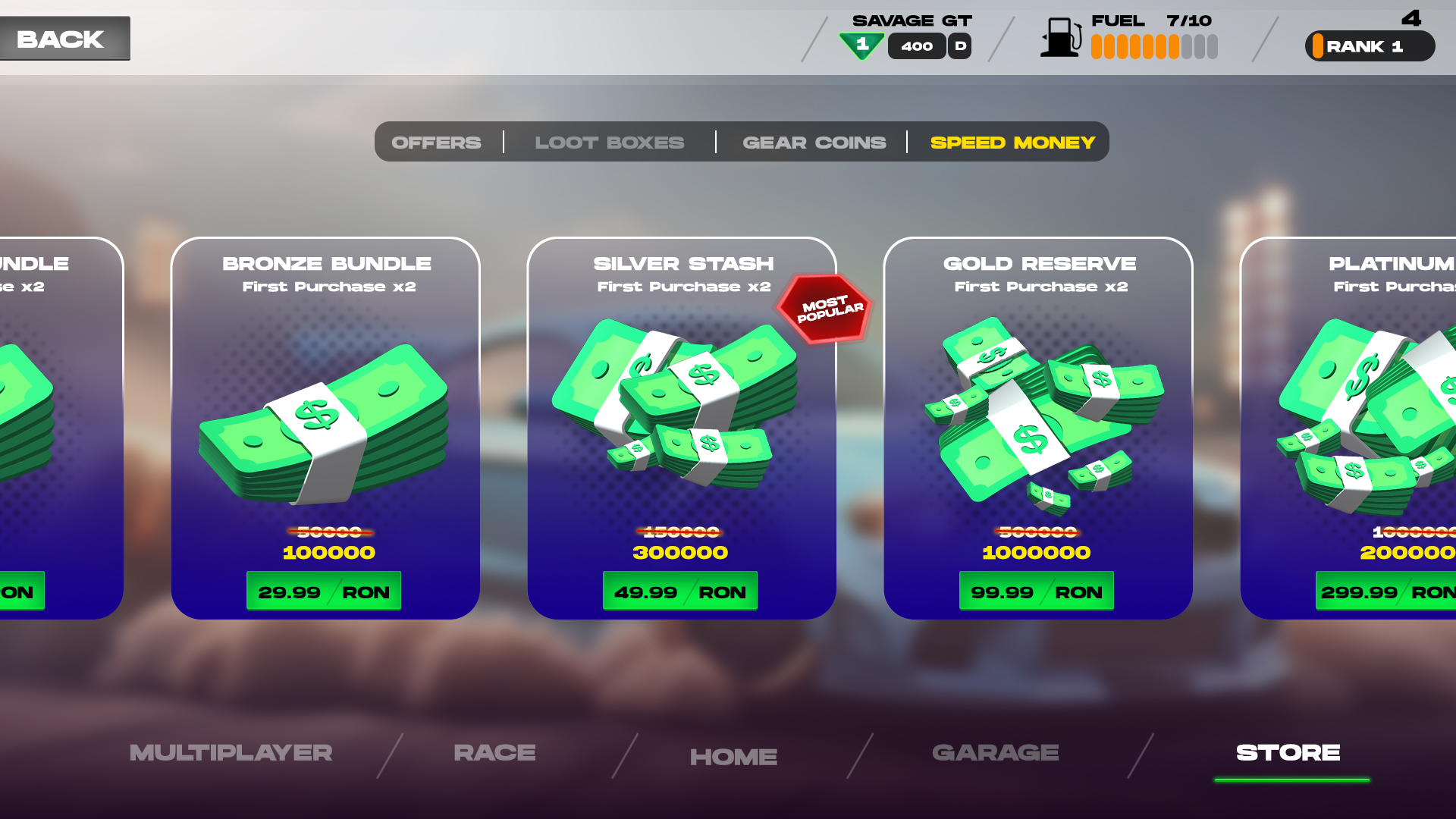 Speed Money Drag Club game UI screen