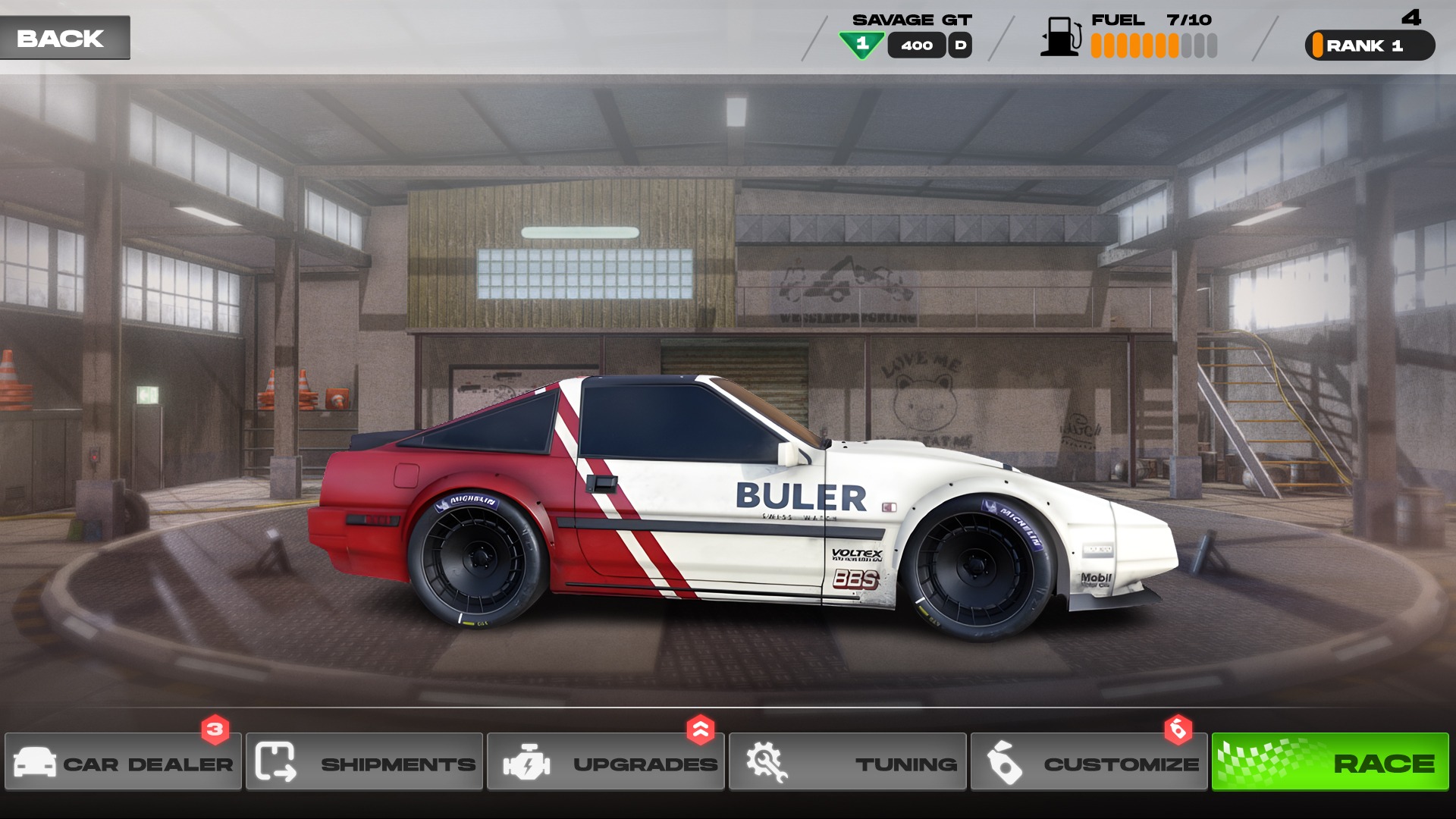 Drag Club car upgrades screen