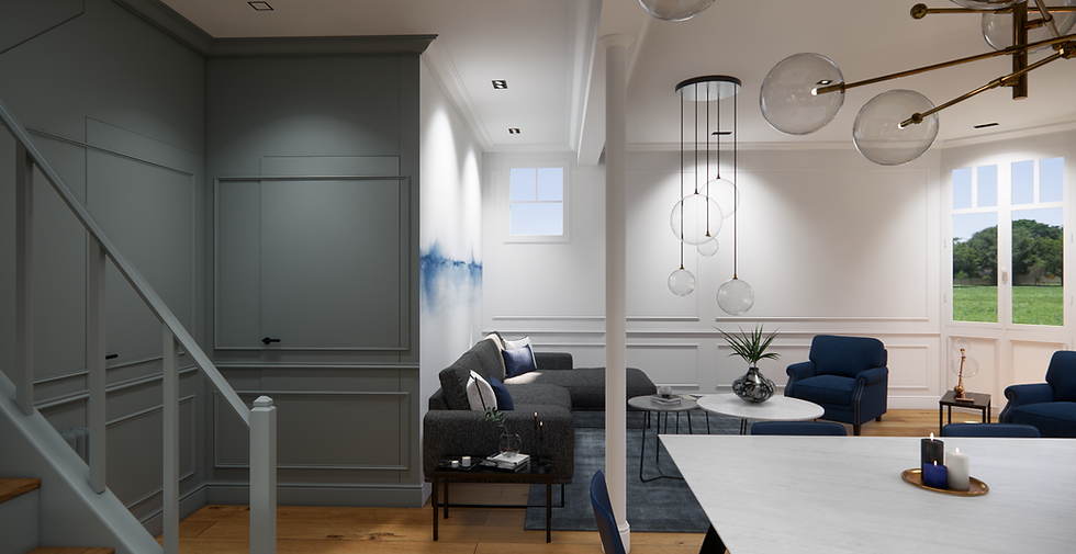 Séjour de charme avec moulures et porte secrète, rénovation à Combs-la-Ville par 1001 idées