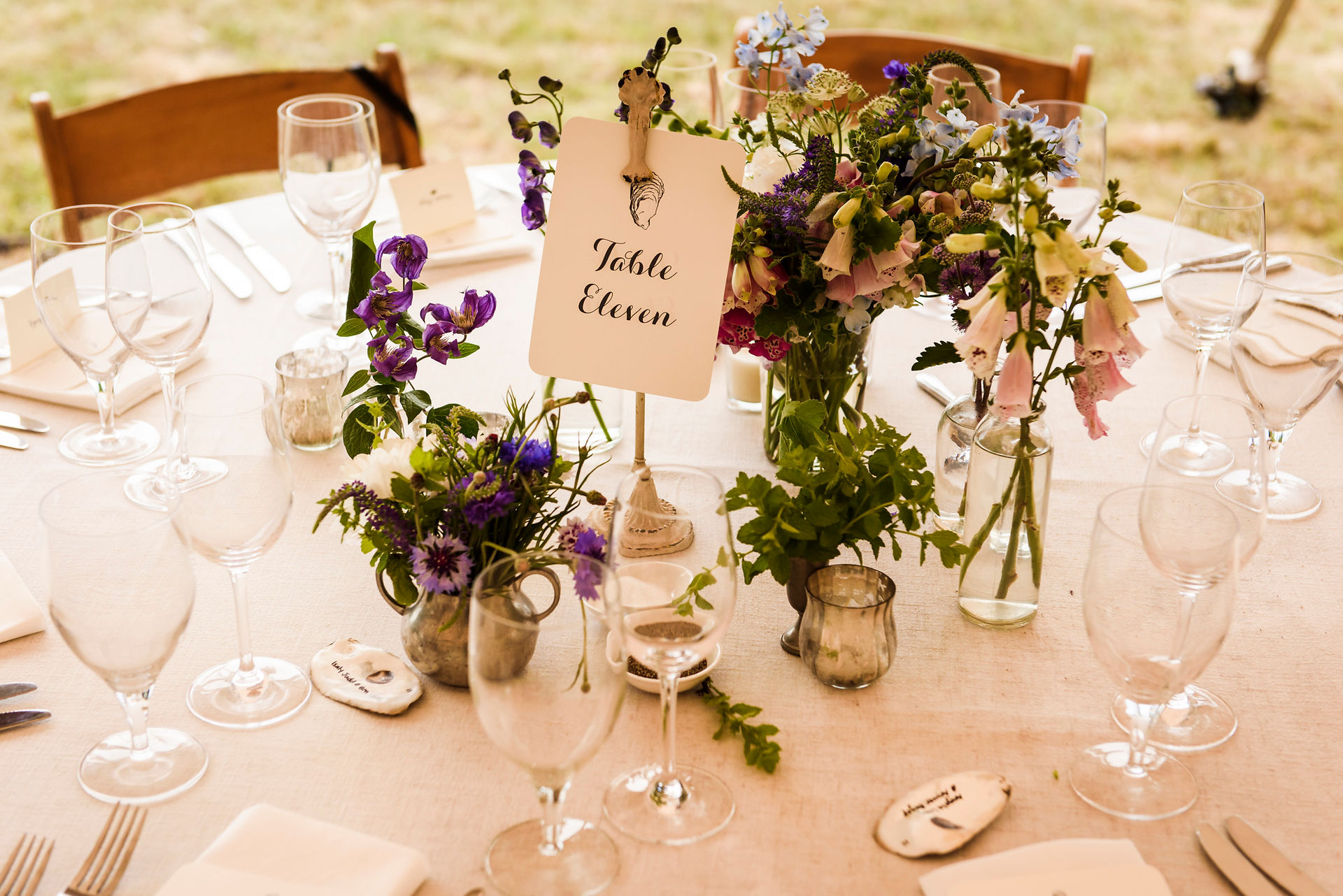 A wedding tablescape in Chilmark photo by David Welch Photography
