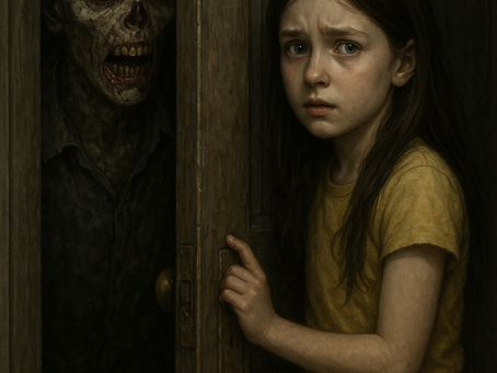 A child with a zombie on the other side of the door