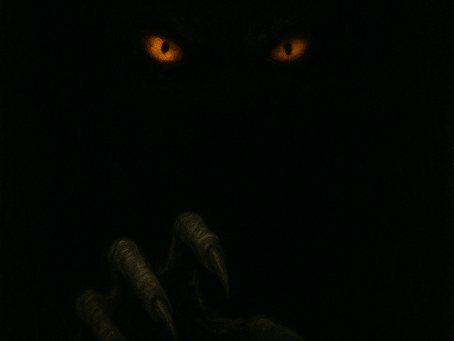 Monster with glowing eyes reaching out from the darkness