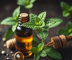create an image vivid color of essential oil ingredients and plants like peppermint.jpg