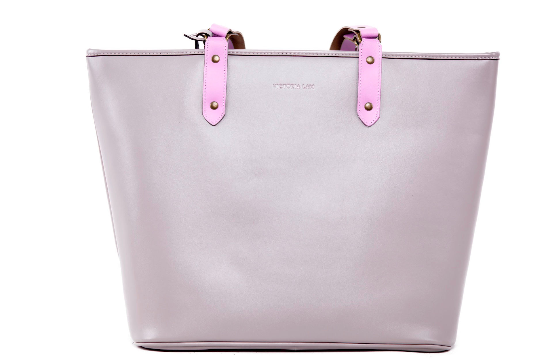 Duchess Leather Tote Bag Grey Pink