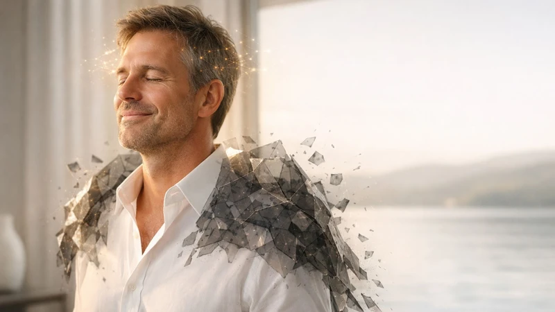 Mann, dem Kraft. Gedanken ein Panzer von den Schultern fällt