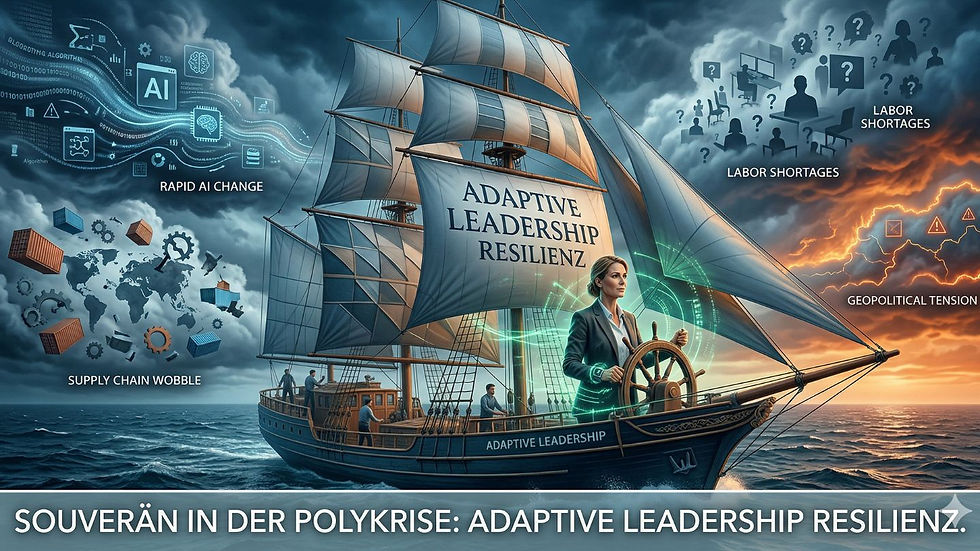 Eine weibliche Führungskraft am Ruder eines Segelschiffs auf dem Weg durch stürmisches Wetter