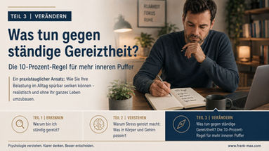 Mann plant am Schreibtisch konkrete Schritte gegen Stress und ständige Gereiztheit – Symbolbild für die 10-Prozent-Regel