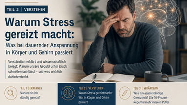 Angespannter Berufstätiger zwischen vielen gleichzeitigen Anforderungen – Symbolbild für Stress, Gereiztheit und sinkende Belastungsgrenze