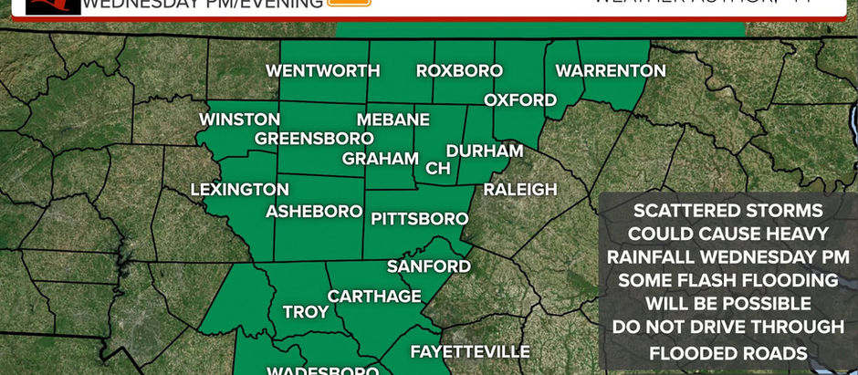 Flood Watch issued, risk of some Flash Flooding on Wednesday.