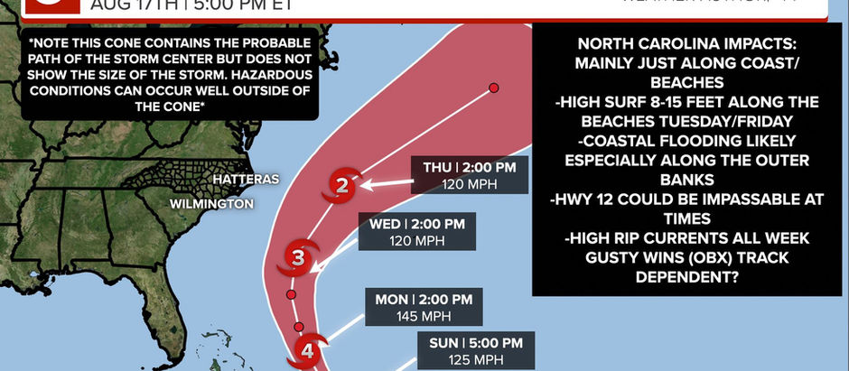 Hurricane Erin to bring some impacts to the Coast and especially the Outer Banks