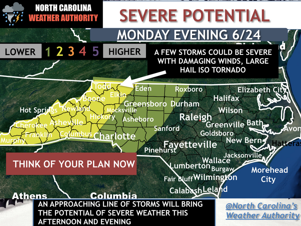 SEVERE WEATHER POSSIBLE ACROSS PARTS OF NC THIS EVENING