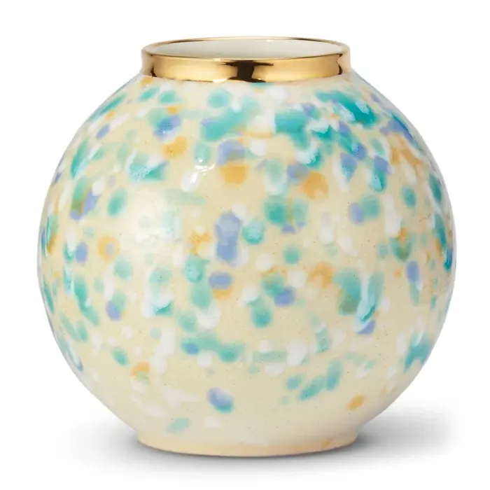 Corinne Multicolor Dot 18K Goldplated Ceramic Round Vase