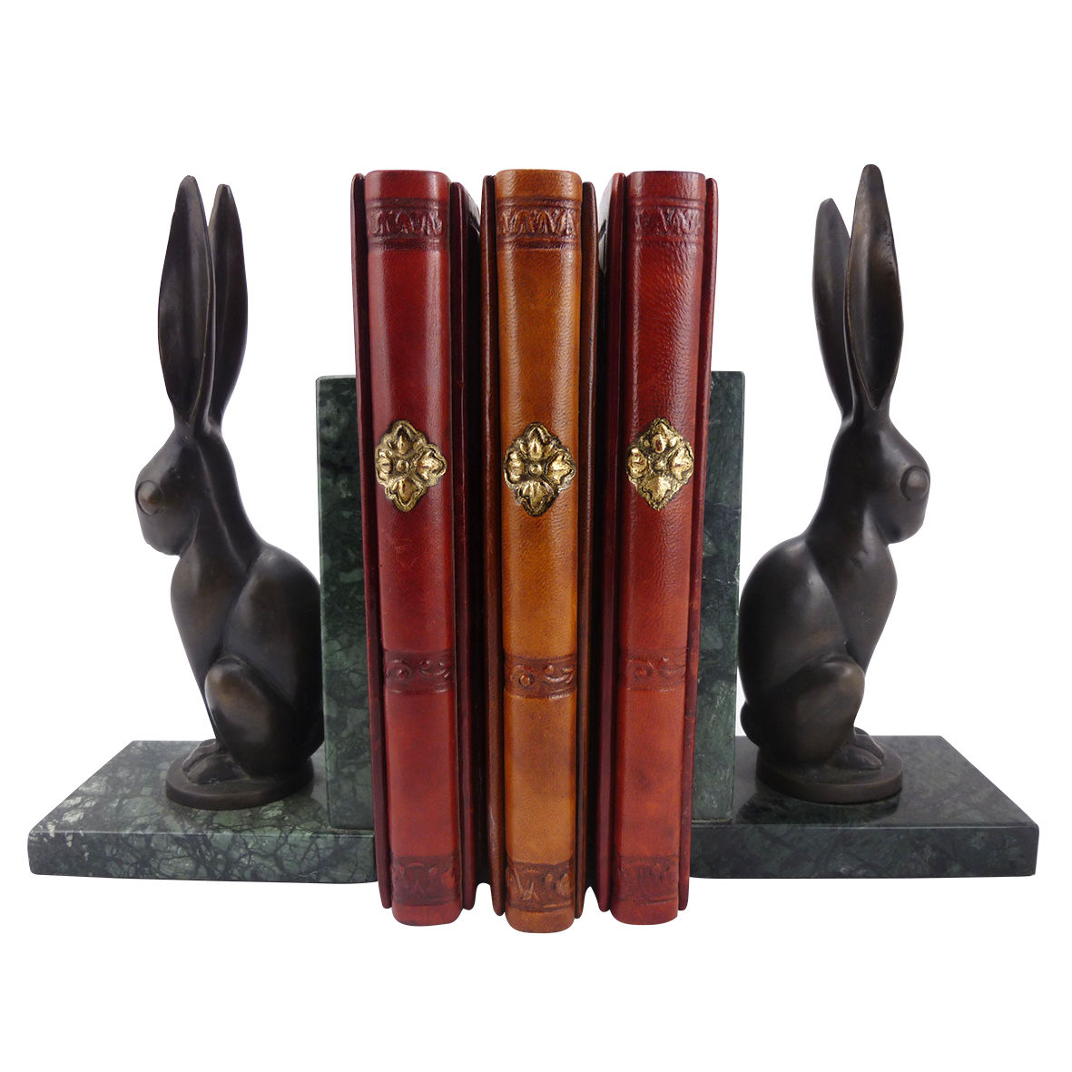 Bronze & Marble Bunny Bookends