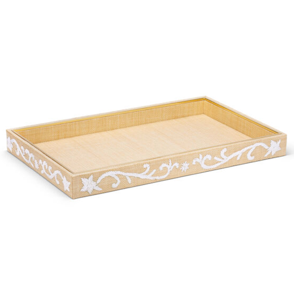 AERIN Valentina Embroidered Raffia Tray