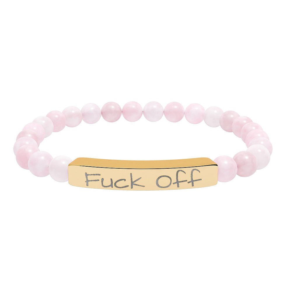 Thumbnail: Engraved "Fuck Off" Natural Stone Stretch Bracelet — Beaded Bar Bracelet