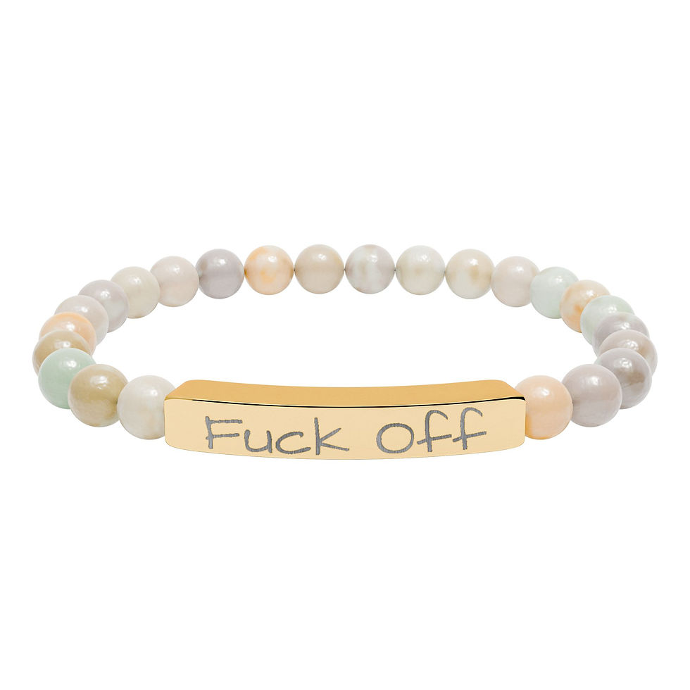 Thumbnail: Engraved "Fuck Off" Natural Stone Stretch Bracelet — Beaded Bar Bracelet