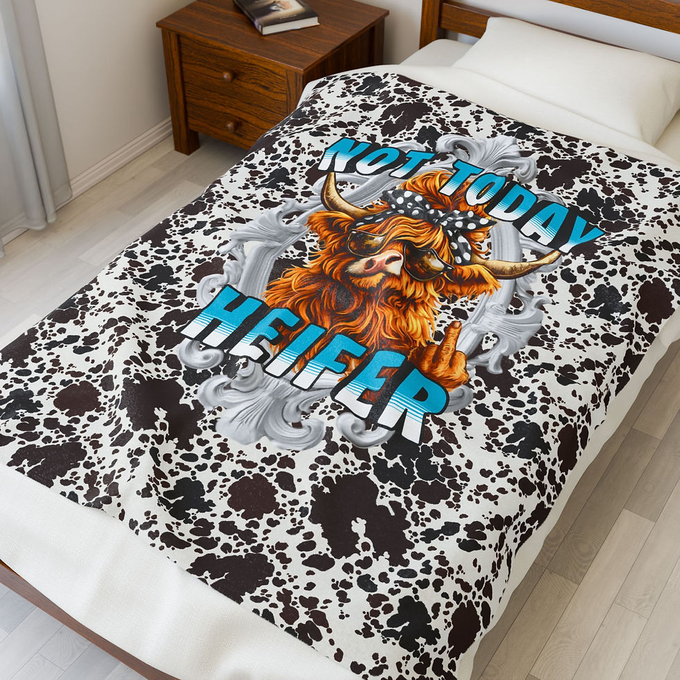 Thumbnail: Velveteen Plush Blanket — "Not Today Heifer" Cow Print Throw