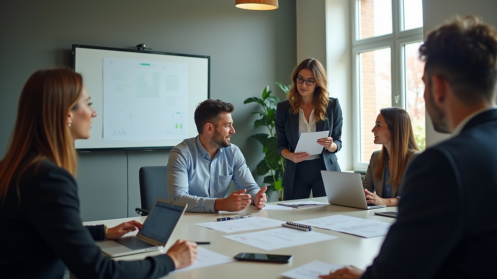 Eye-level view of a business coach engaging with a team during a workshop