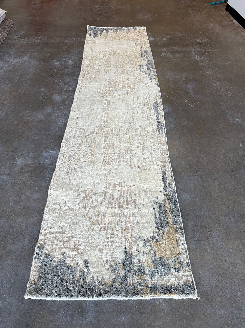 Thumbnail: NEW Custom Hand-Knotted Modern Runner Rug 3' x 12' – Ivory & Charcoal