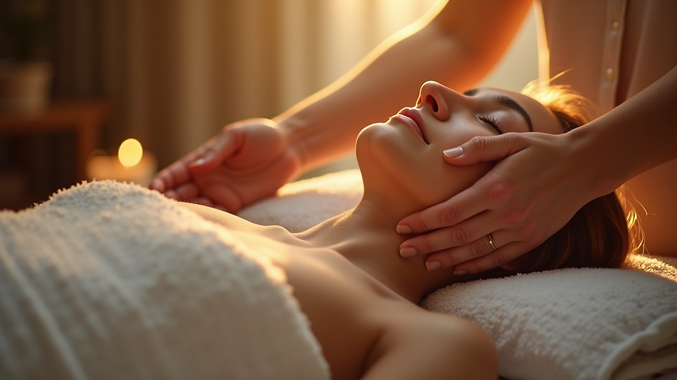 Eye-level view of a peaceful Reiki healing session with soft lighting