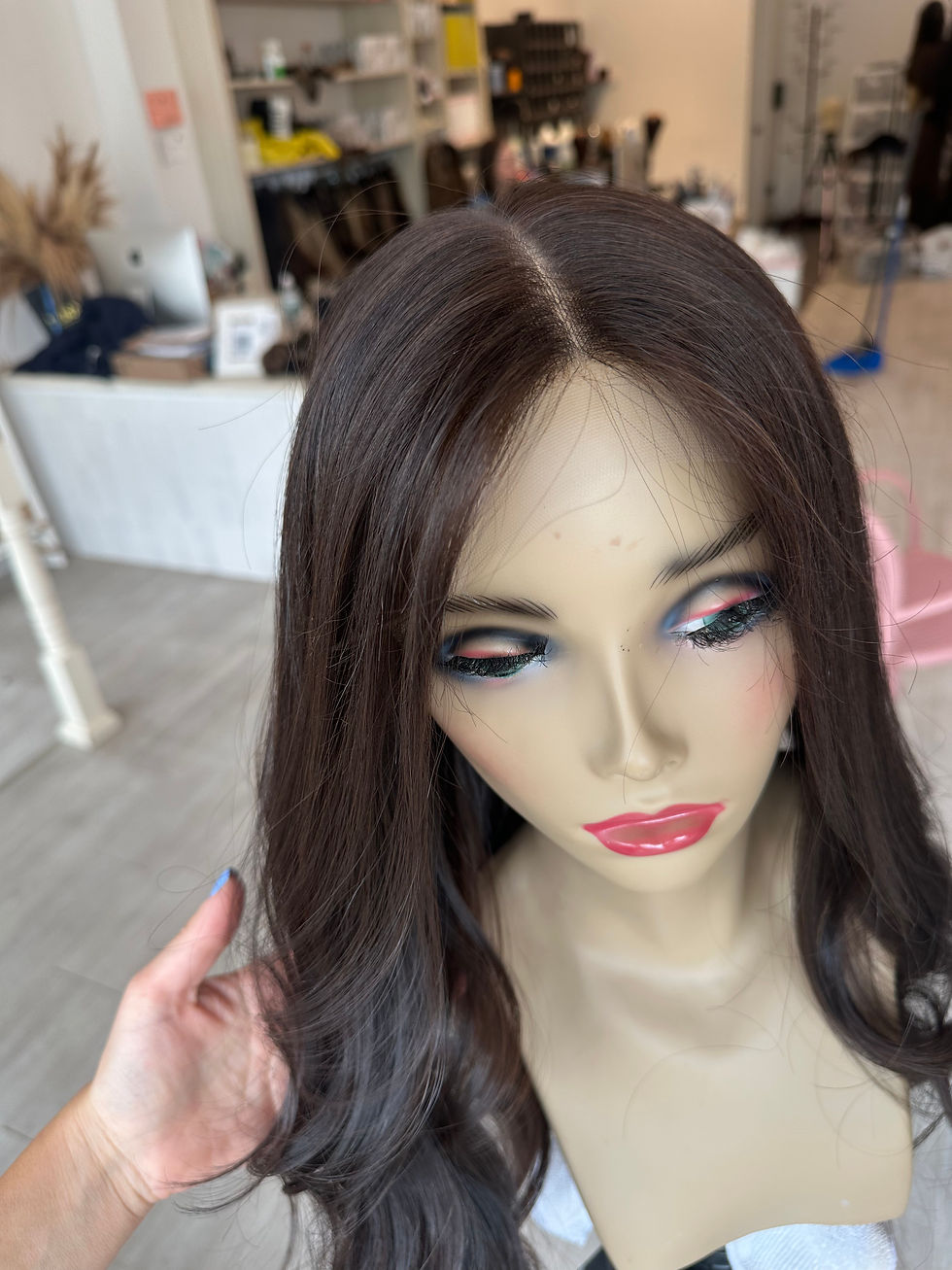 Thumbnail: LACE TOP FULL WIG - NATURAL DARK BROWN -XS/S/M/L -25-26"