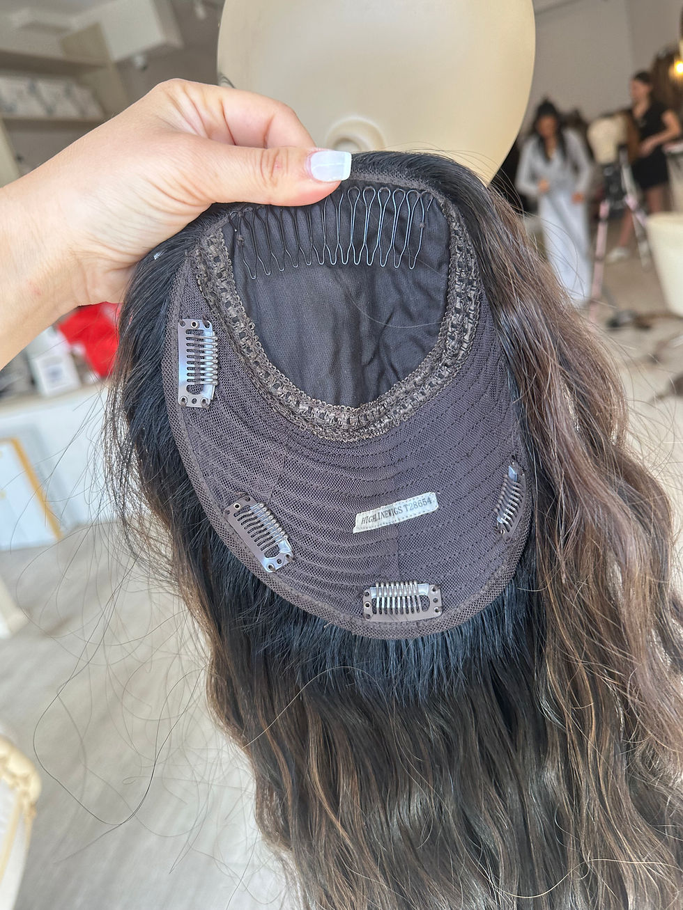 Thumbnail: DARK LEXIE (black root) 8x8 22” PERM WAVY SILK TOPPER 