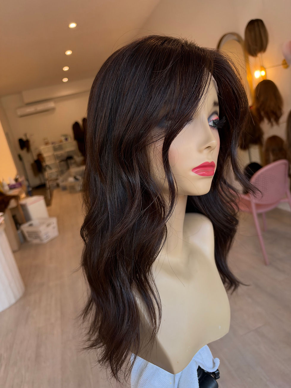 Thumbnail: LT8234: LACE TOP WIG - XS - 22" NATURAL DARK BROWN PRECUT LONG CURTAIN BANG