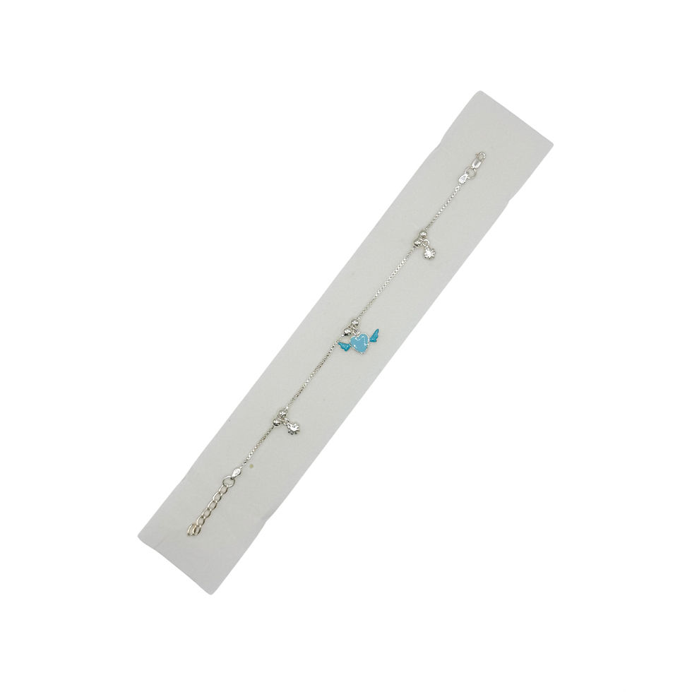 Blue Winged Heart Pure Silver Anklet