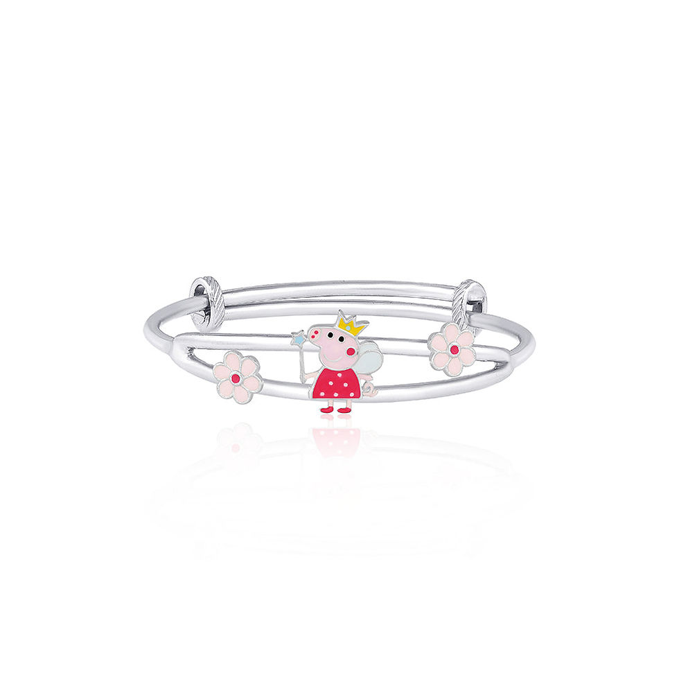 Cute Piggy with Flowers Silver Baby Kada (Set of 2)