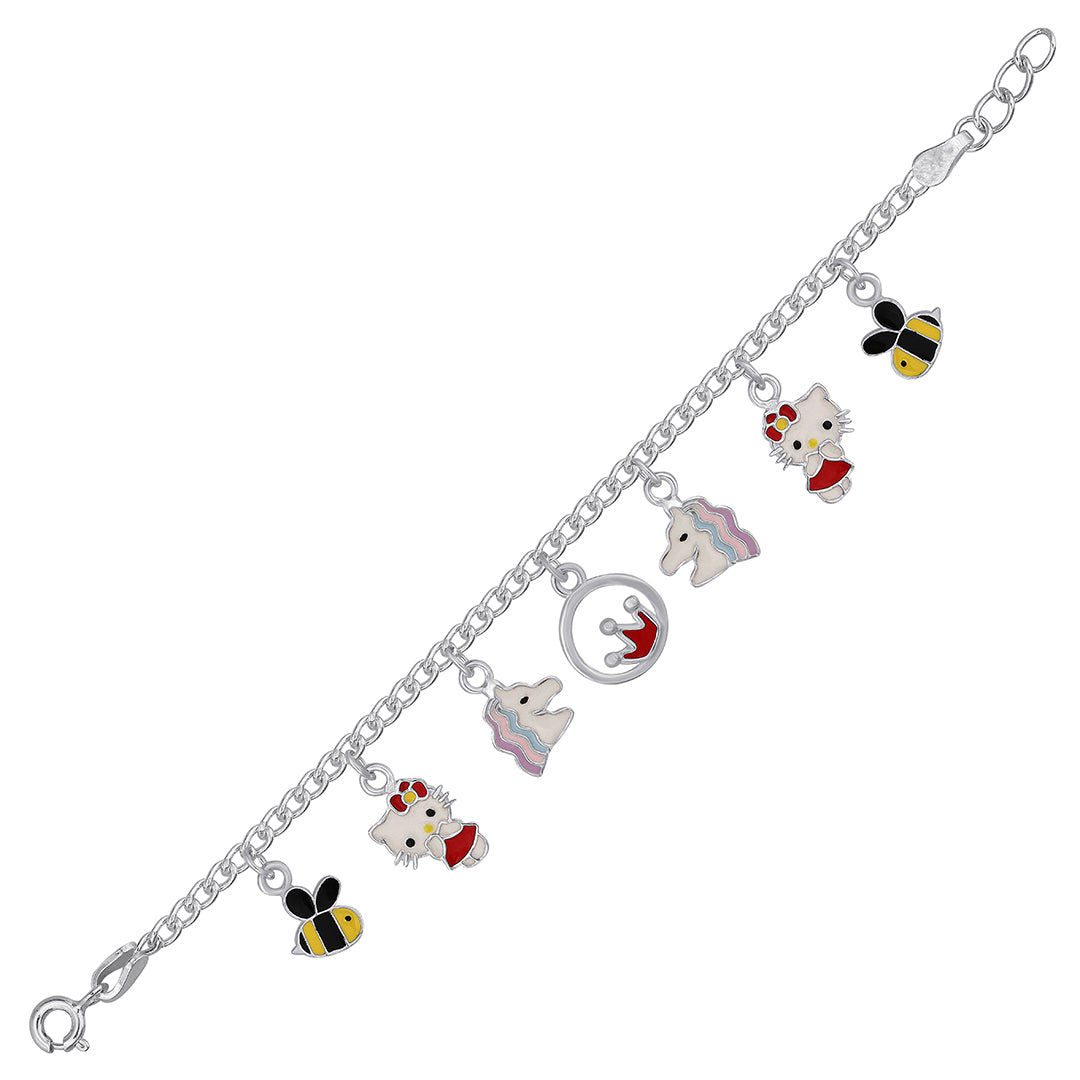 Cute Crown, Kitty, and Unicorn Silver Baby bracelet