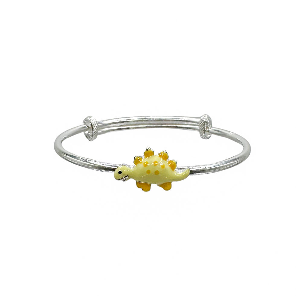 Cute Yellow Dinosaur Silver Baby Kada (Set of 2)