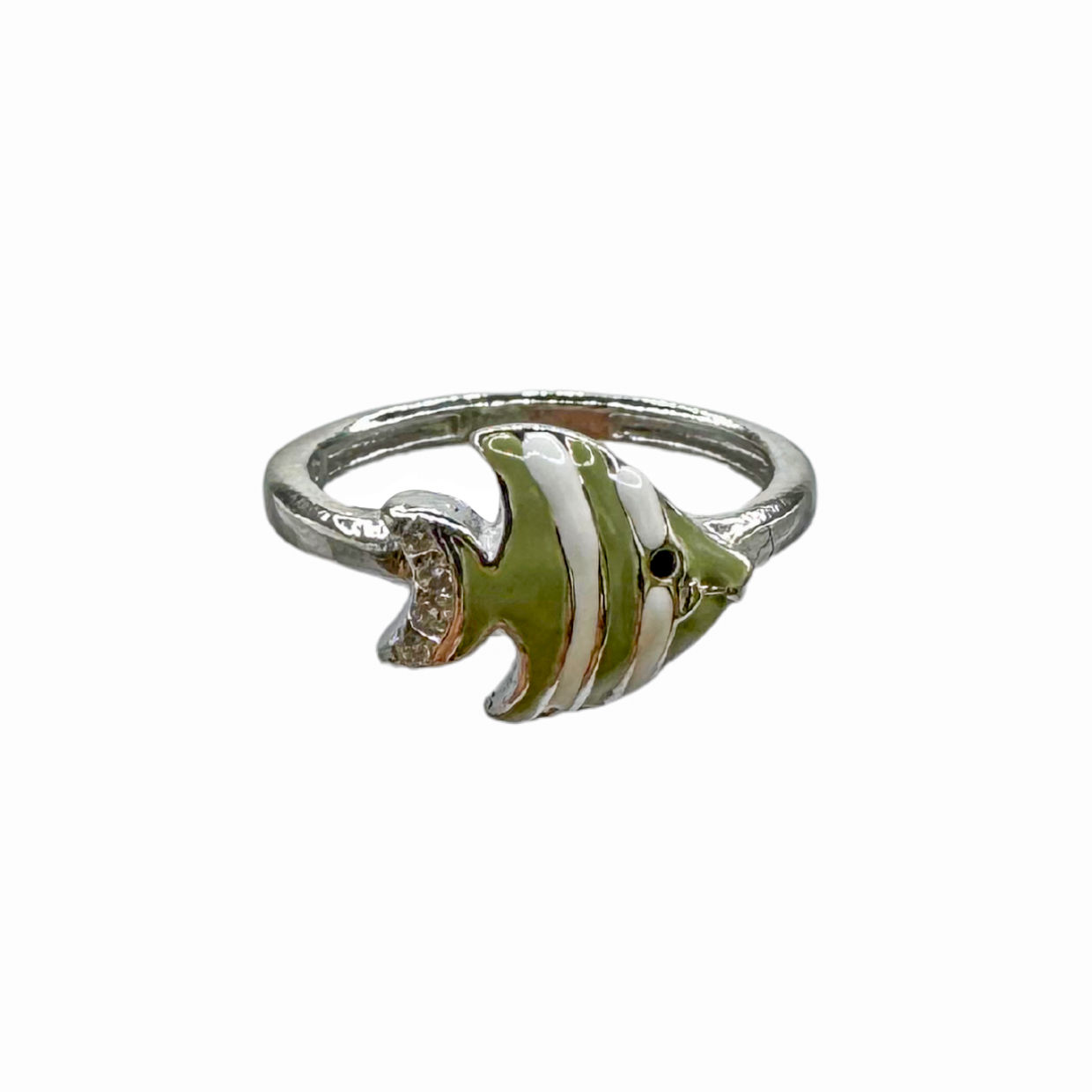 Green Fish Pure Silver Kids Ring