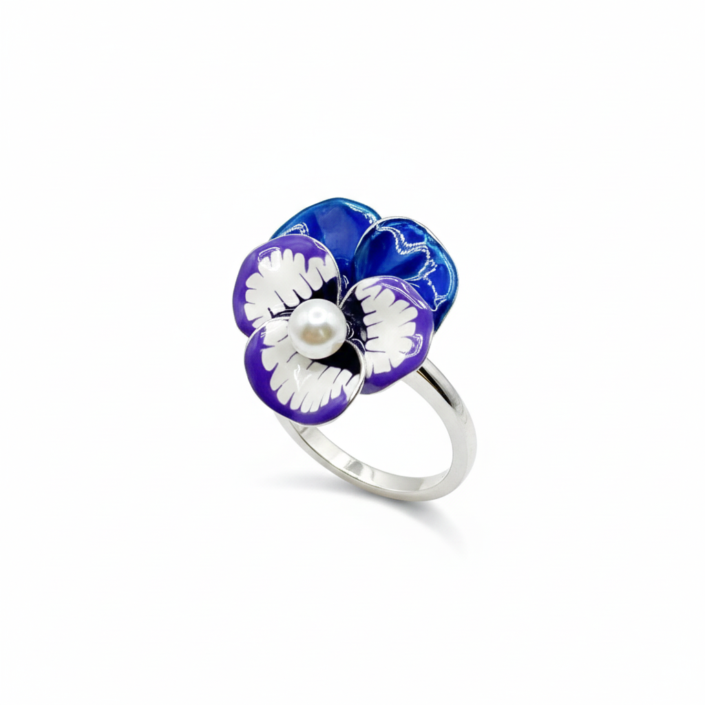 Midnight Blossom Pearl Pure Silver Ring