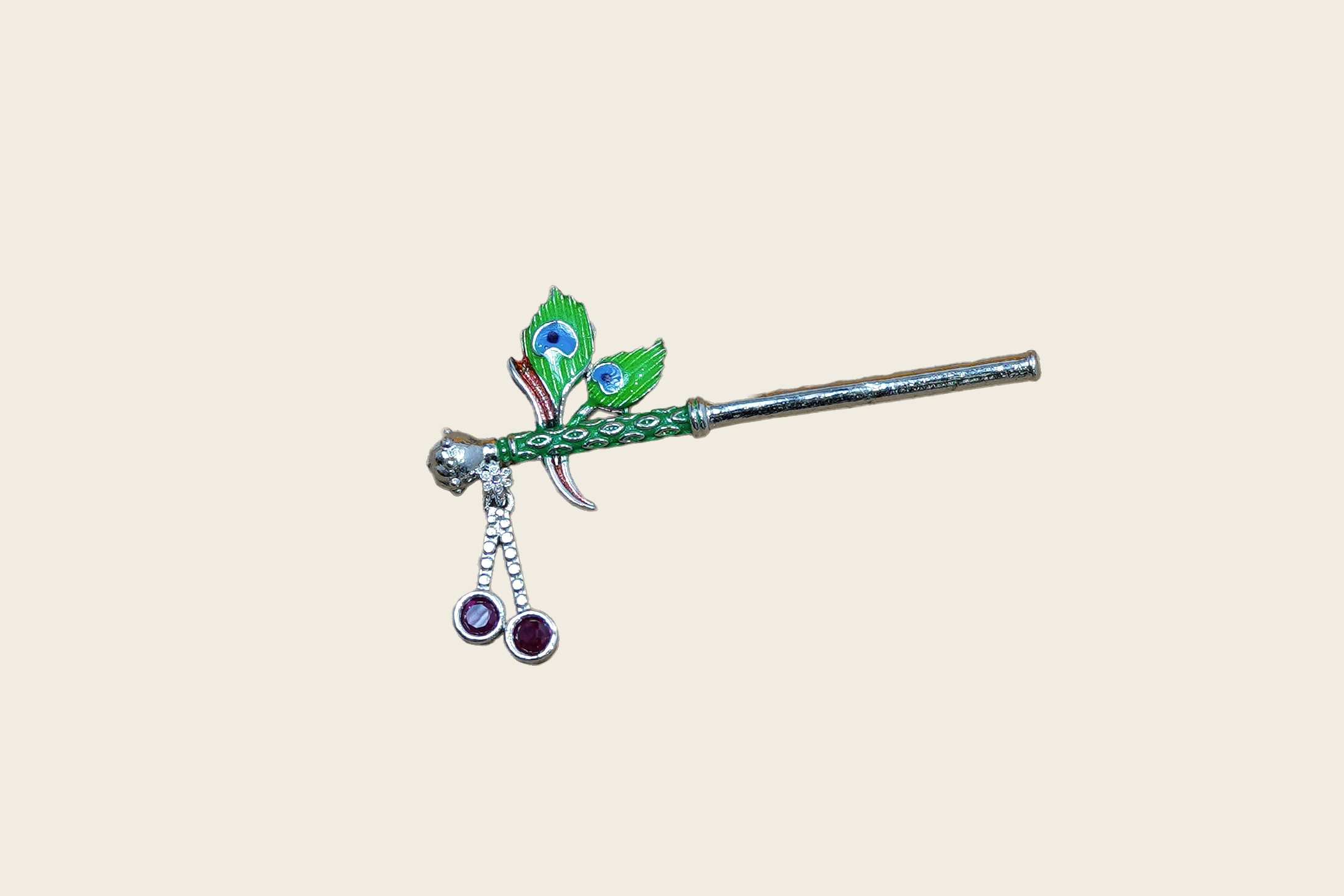 Divine Krishna Bansuri – Dark Green Enamel with Peacock Feather Design
