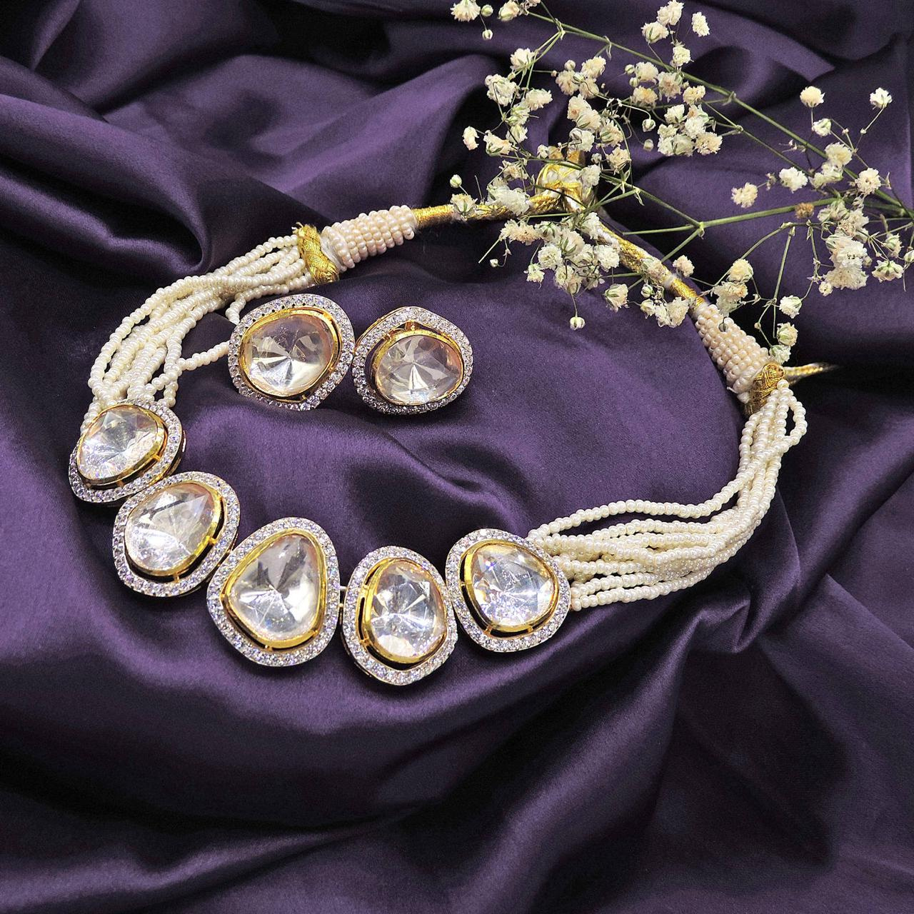 Noorani Polki Pearl Necklace Set (Necklace only)