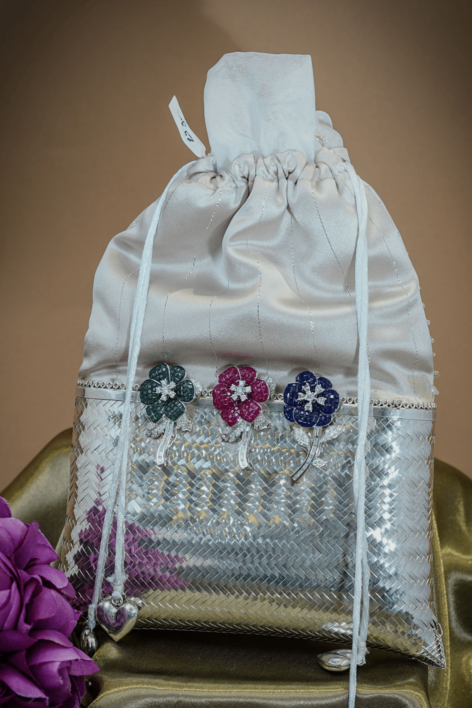 Ivory Bloom Pure 925 Silver Potli Bag
