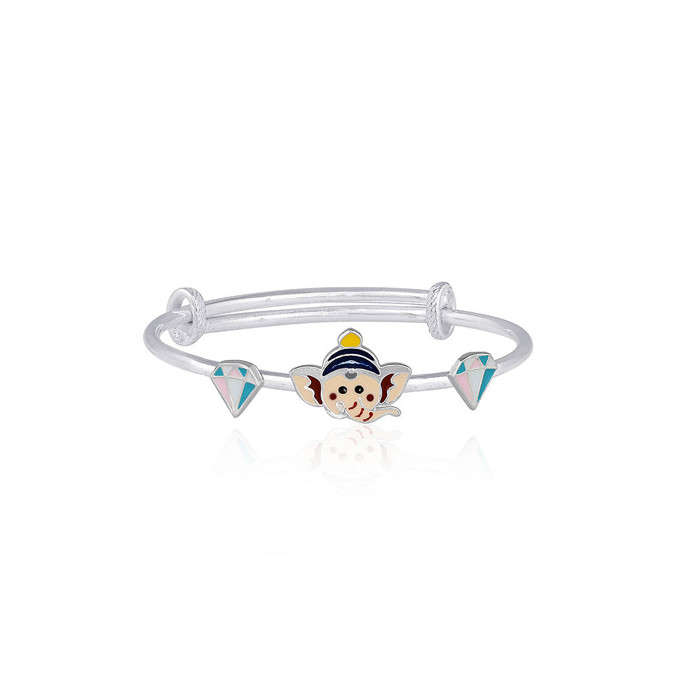 Cute Ganesh Ji with Dimonds Charms Silver Baby Kada (Set of 2)