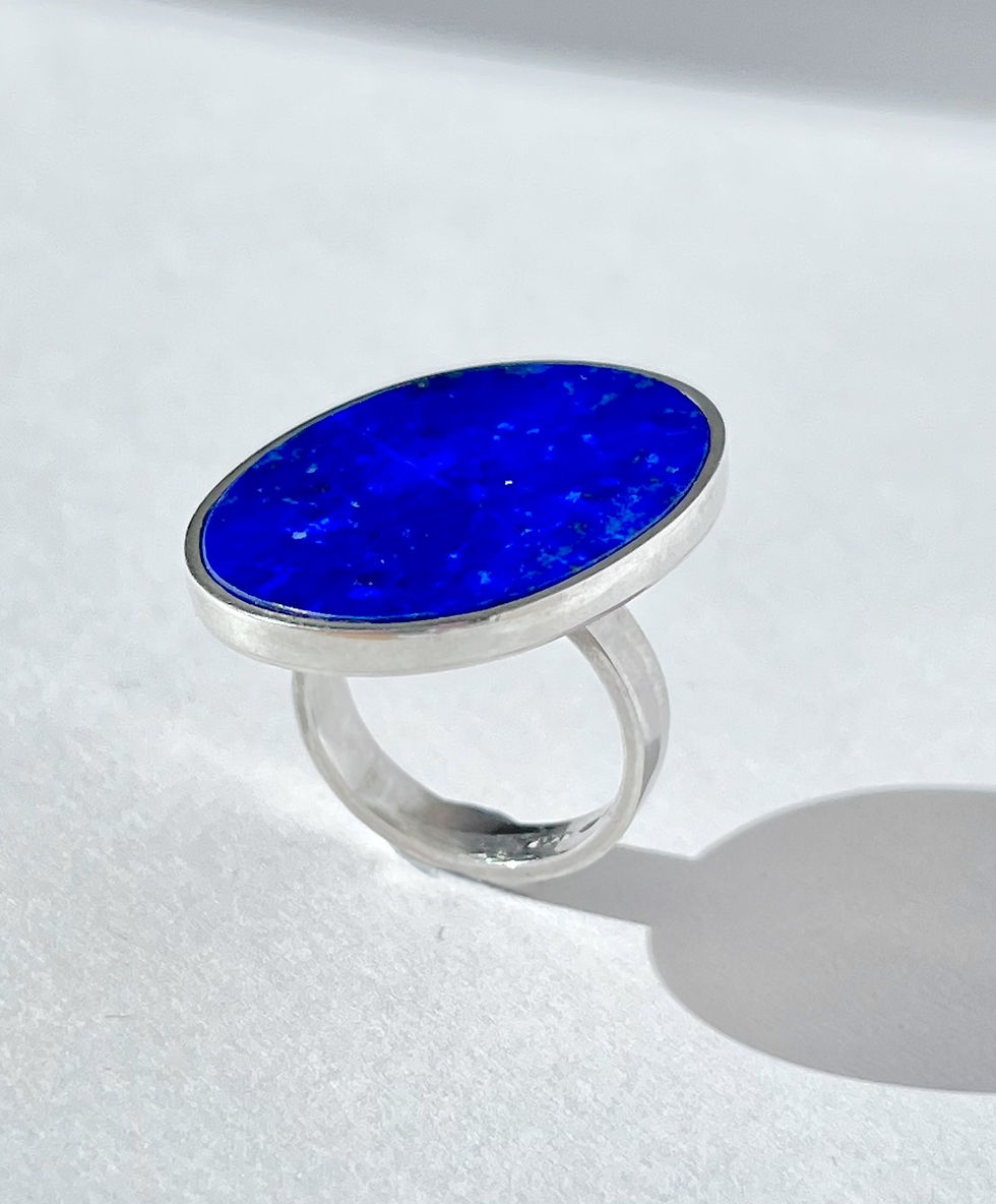 Bold Lapis Lazuli Oval flat cut stone ring in sterling silver