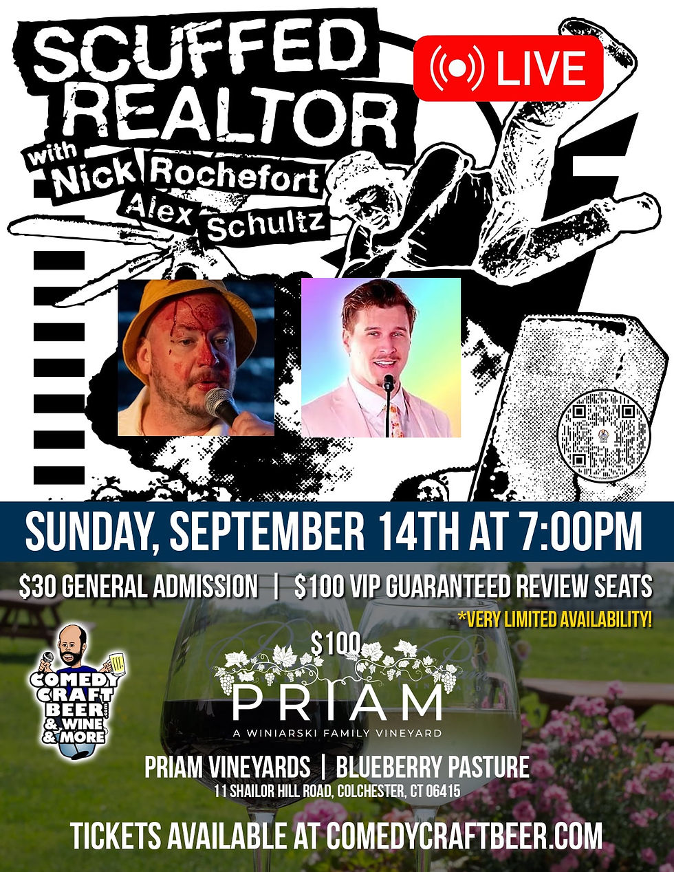 Comedy Night - Scuffed Realtor: LIVE at Priam Vineyards w/ Nick Rochefort and Alex Schultz