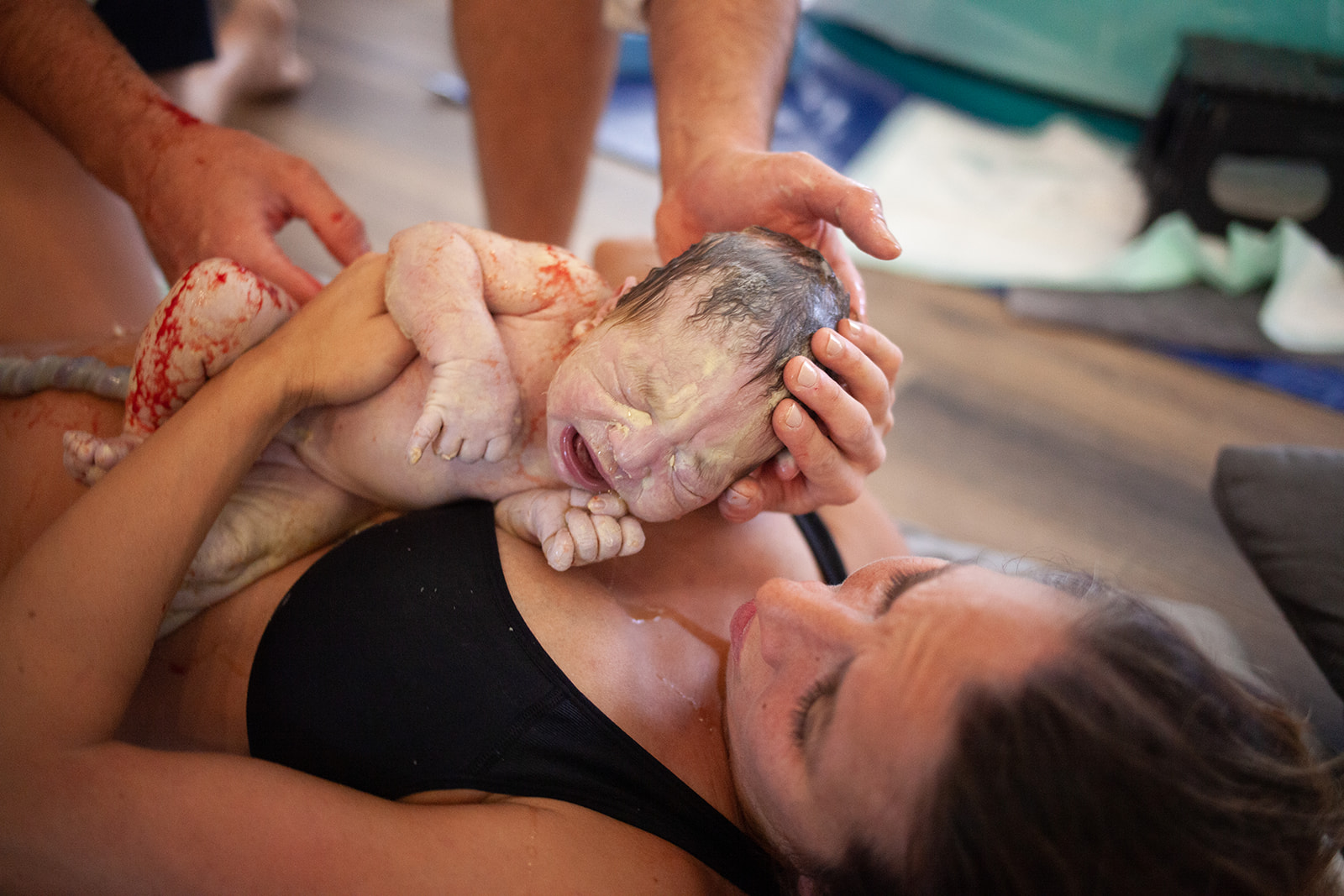 Newborn moments after home birth