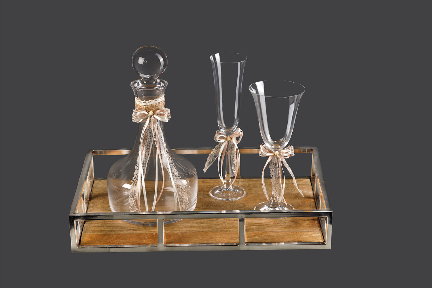 Σετ Γάμου Καράφα - Ποτήρι σετ Απόχρωση Ξύλου