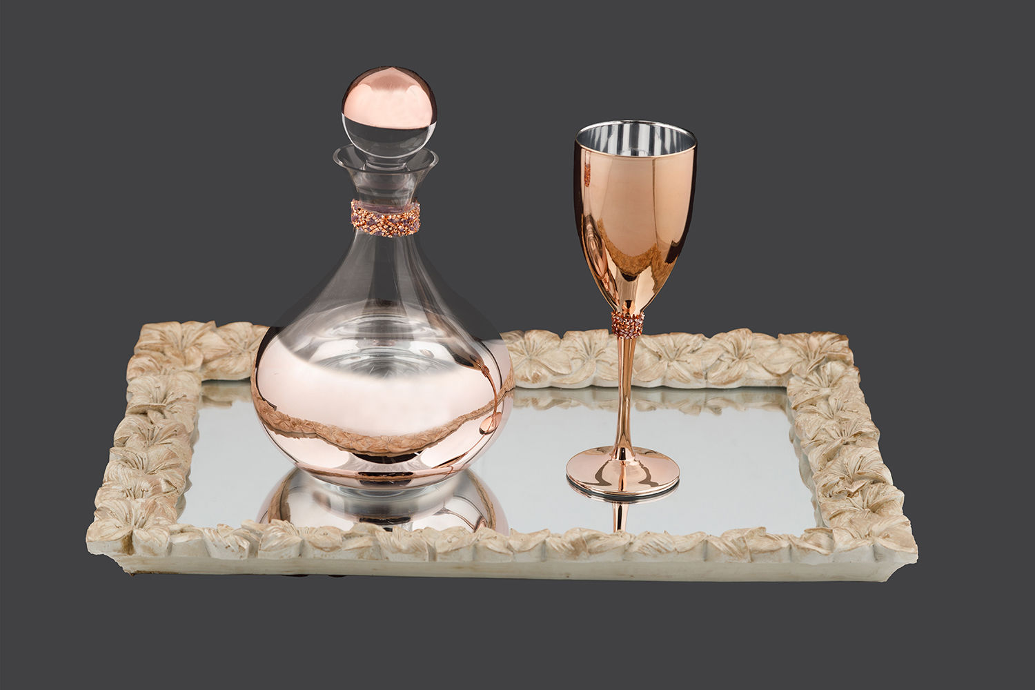 Σετ Γάμου Καράφα - Ποτήρι Roz-Gold