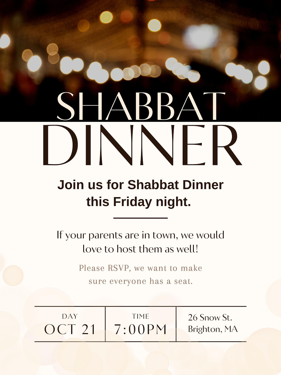 Parent Weekend Shabbat Dinner 