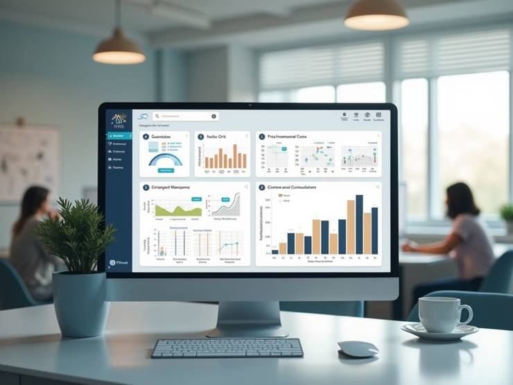 Abstract modern management dashboard with soft lighting and professional design