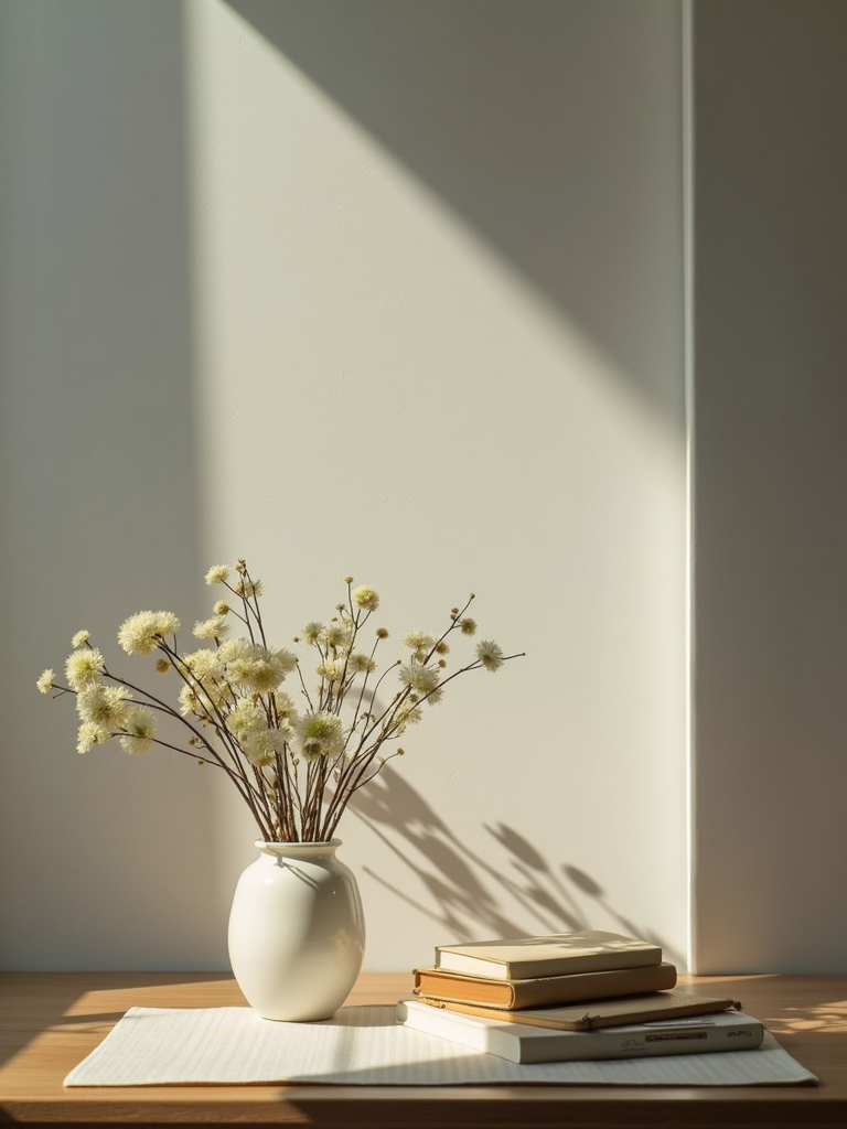 A minimalist and organized wooden desk with planning tools and documents promoting professional grant writing services.